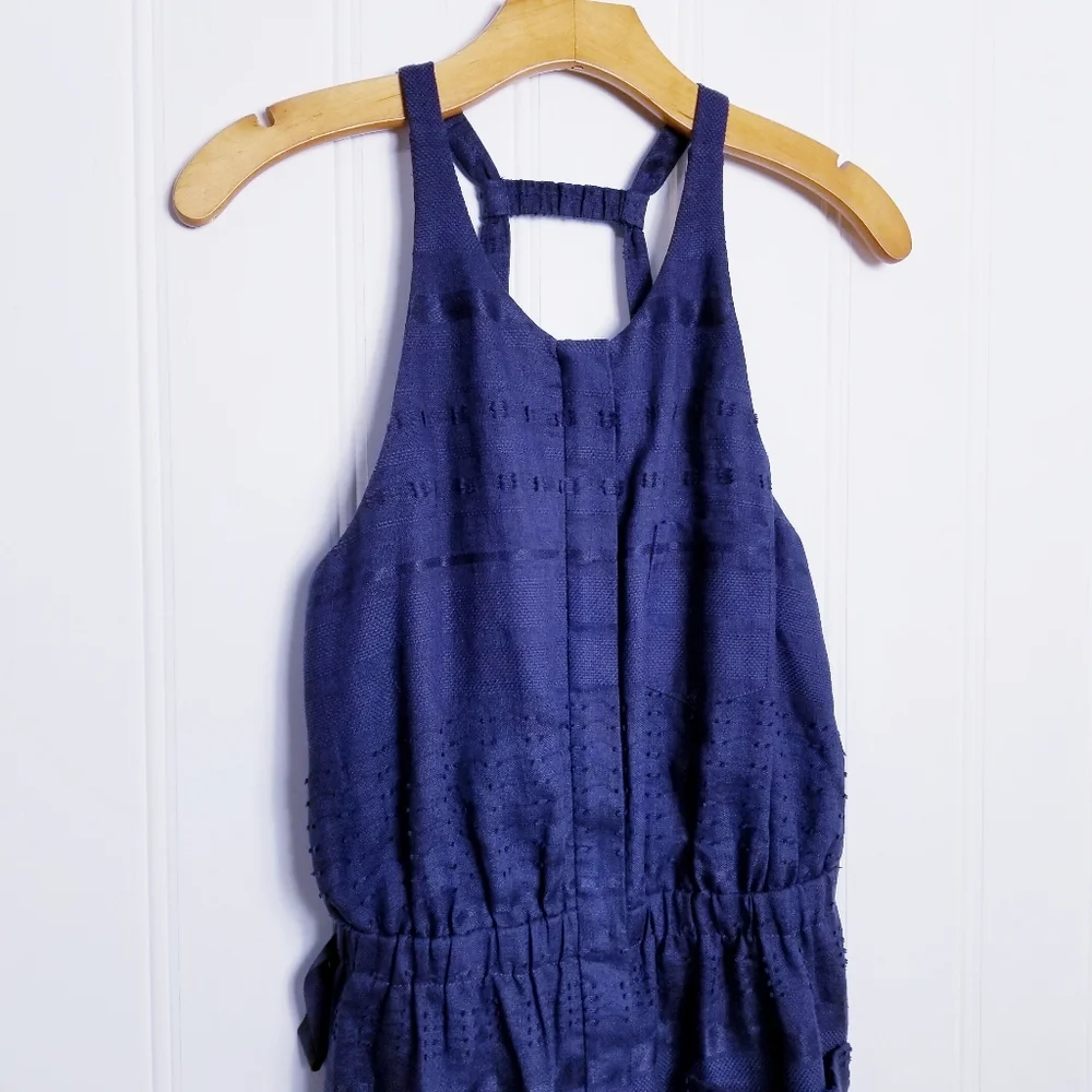 3.1 Phillip Lim Dress Womens Size 8 Blue Linen Blend Halter Neck Zip Front